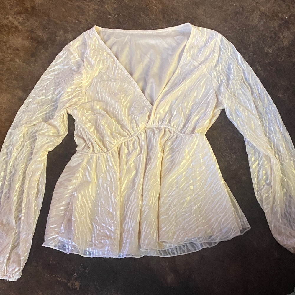 Elegant Cream Long Sleeve Women's Top
